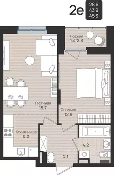 2-к кв. Пермский край, Пермь ул. Космонавта Беляева, 210 (45.3 м)