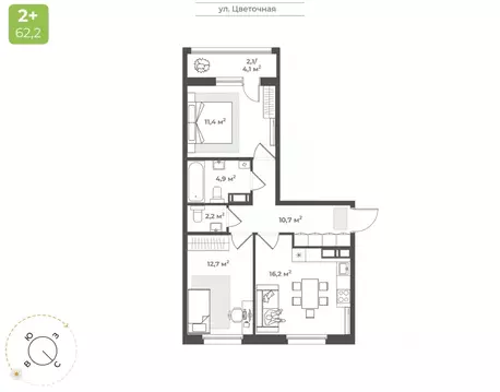 2-к кв. Тверская область, Тверь Соминка мкр,  (60.2 м)