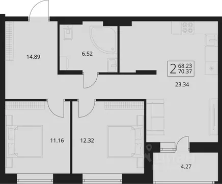 2-к кв. Брянская область, Брянский район, Снежское с/пос, пос. Путевка ...