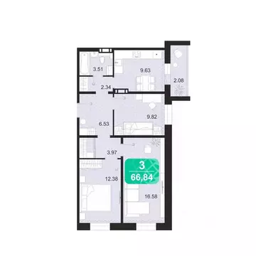 3-к кв. Забайкальский край, Чита ул. Богдана Хмельницкого, 14 (66.84 ...