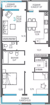 3-комнатная квартира: Алушта, улица Багликова, 27/8 (76.98 м)