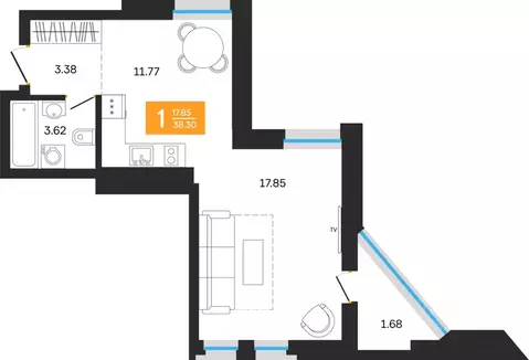 1-к кв. Башкортостан, Уфа ул. Нуриманова (38.3 м)