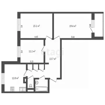 3-к кв. Ярославская область, Ярославль ул. Папанина, 8 (74.6 м)