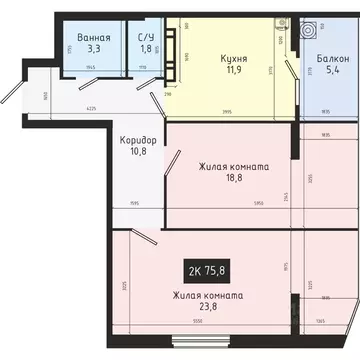 2-к кв. Ставропольский край, Ставрополь № 28 мкр,  (75.8 м)