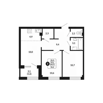 3-к кв. Кировская область, Киров Хлебозаводской проезд, 2 (54.7 м)
