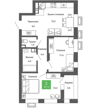 2-к кв. Воронежская область, Воронеж Ключи мкр, Ключи-клаб жилой ...