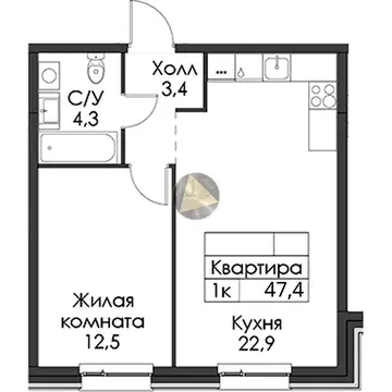 1-комнатная квартира: Санкт-Петербург, Галерный проезд, 1к2 (47.4 м)