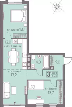 Студия Пермский край, Пермь ул. Серебристая, 5 (65.3 м)