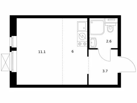 Квартира-студия: Котельники, микрорайон Парковый, 1к6 (23.3 м)