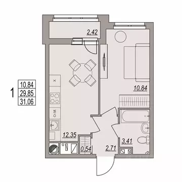 1-к кв. Волгоградская область, Волгоград ул. Дымченко, 9 (31.06 м)