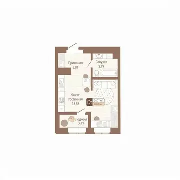 1-к кв. Тульская область, Тула Кулик жилой комплекс (27.5 м)