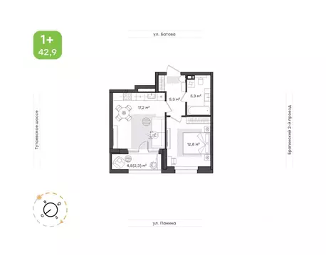 1-к кв. Ярославская область, Ярославль Тутаевское ш., 93Б (42.9 м)