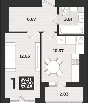 1-к кв. Калининградская область, Калининград ул. Героя России ...