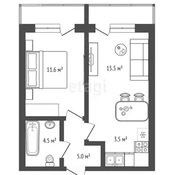 2-комнатная квартира: Новосибирск, улица Декабристов, 41 (38.6 м)
