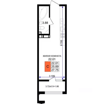 Студия Краснодарский край, Новороссийск ул. Григория Белькинда (27.75 ...