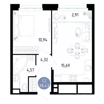 1-к кв. Рязанская область, Рязань ул. Ленинского Комсомола (38.43 м)