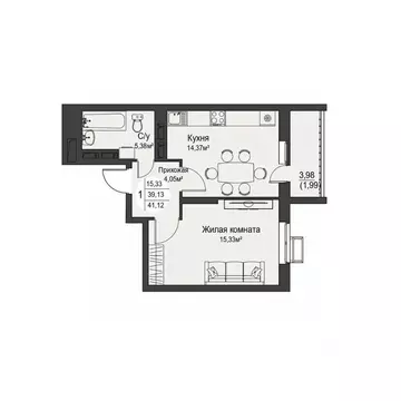 1-к кв. Орловская область, Орел ул. Кузнецова, 1 (41.12 м)