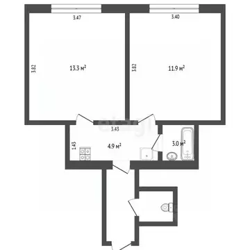 2-к кв. Тюменская область, Тюмень Олимпийская ул., 25 (34.7 м)