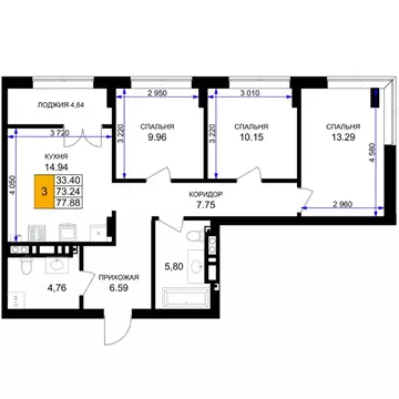 3-к кв. Калининградская область, Гурьевск Включи жилой комплекс (77.88 ...
