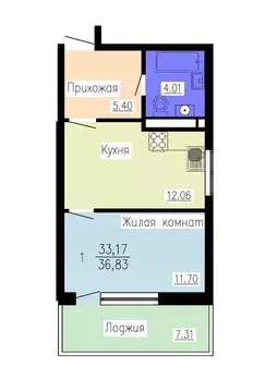 1-к кв. Воронежская область, Воронеж Гвардейский пер., 21 (36.83 м)