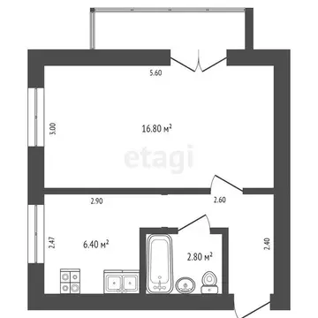 1-комнатная квартира: Тюмень, улица Республики, 181 (29.8 м)