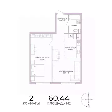 2-к кв. Пензенская область, Пенза Побочинская ул., с18 (60.44 м)
