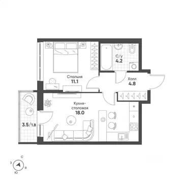 1-к кв. Свердловская область, Екатеринбург Солнечный жилрайон,  (39.9 ...
