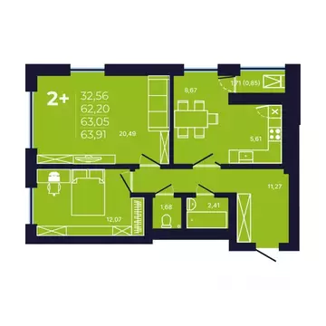 2-к кв. Башкортостан, Уфа ул. Майора Доставалова, 7 (63.0 м)