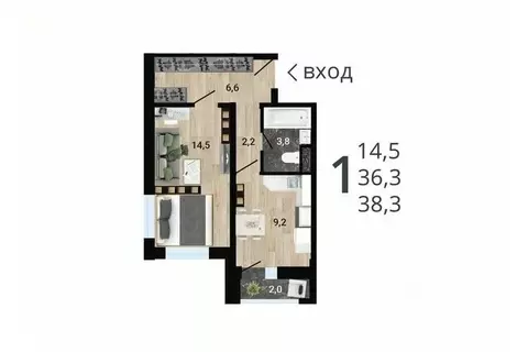 1-к кв. Воронежская область, Воронеж Цимлянская ул. (38.07 м)