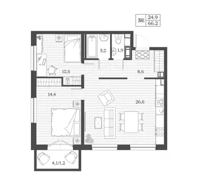 2-к кв. Дагестан, Дербент ул. Сальмана (66.2 м)