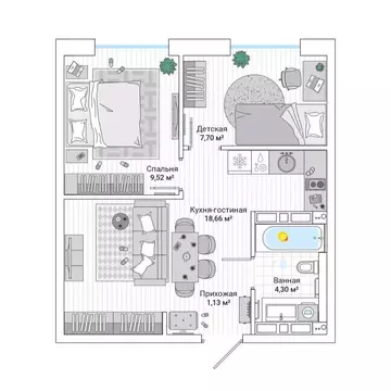 2-к кв. Приморский край, Владивосток Гринвуд жилой комплекс (42.2 м)