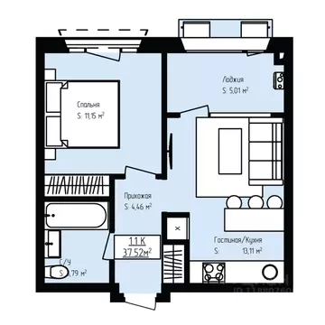 1-к кв. Дагестан, Дербент Камеллия жилой комплекс (37.52 м)