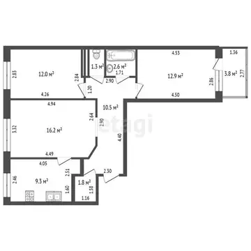 3-комнатная квартира: Стерлитамак, улица Артёма, 137 (66.6 м)