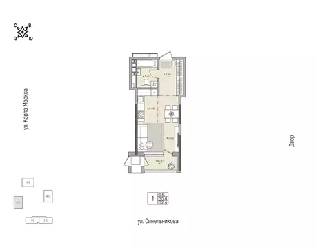 1-к кв. Хабаровский край, Хабаровск ул. Синельникова, 4 (32.6 м)