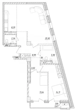 2-к кв. Приморский край, Владивосток ул. Достоевского (82.57 м)