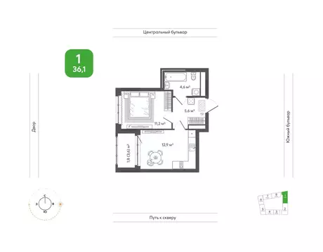 1-к кв. Новосибирская область, Новосибирск Природные кварталы Сибирия ...