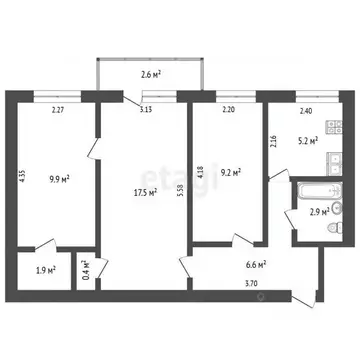 3-к кв. Калужская область, Калуга ул. Вилонова, 38 (53.6 м)