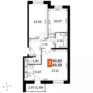 3-к кв. Калужская область, Калуга бул. Солнечный, 18 (60.3 м)