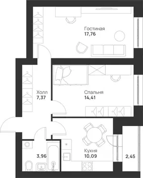 2-к кв. Тульская область, Тула Новая Тула мкр,  (56.04 м)
