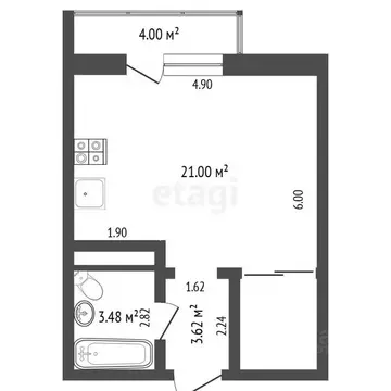 Студия Тюменская область, Тюмень ул. Западносибирская, 2 (28.0 м)