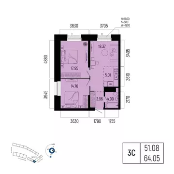 3-к кв. Башкортостан, Уфа Глумилино-1 мкр, Новатор жилой комплекс ...