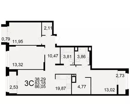 3-к кв. Рязанская область, Рязань Аура жилой комплекс (83.18 м)