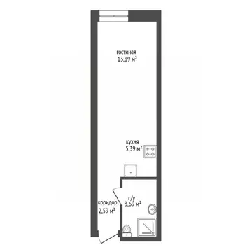 Студия Башкортостан, Уфа ул. Менделеева, 137к1 (25.19 м)