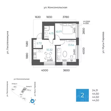 2-к кв. Башкортостан, Уфа Глумилино-1 мкр, 8-е Небо жилой комплекс ...