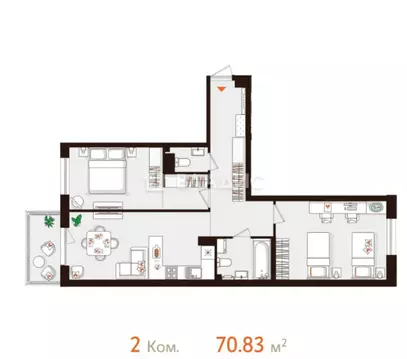 2-комнатная квартира: Сестрорецк, Авиационная улица, 5к3 (70.8 м)