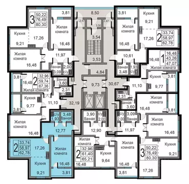 2-к кв. Калужская область, Калуга ул. Минская, 23к1 (62.78 м)