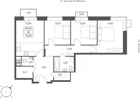 3-к кв. Ярославская область, Ярославль ул. Большая Октябрьская, 85 ...