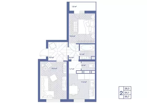 2-к кв. Воронежская область, Воронеж проезд Пограничный, 5 (55.7 м)