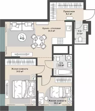 2-к кв. Свердловская область, Екатеринбург Эльмаш жилрайон, Изумрудный ...