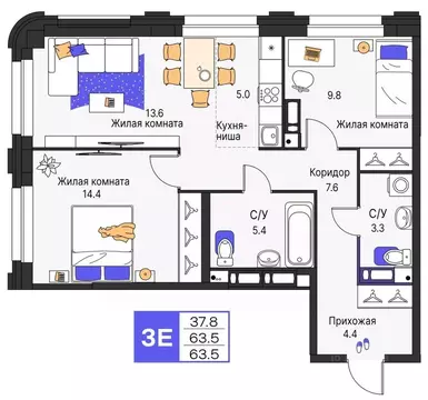 3-к кв. Пермский край, Пермь ул. Карла Модераха, 7 (63.5 м)